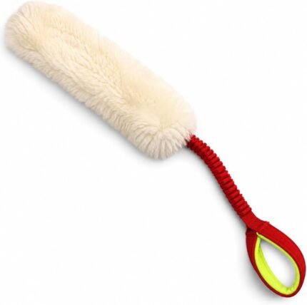 Sheepskin Dog Tug Toy with Bungee Handle – Genuine Sheepskin Training Toy for Dogs – Interactive Tug & Chase Toy for Recall, Agility & Obedience Training – 24″ Long (Medium)