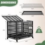 Shintenchi 48 inch Heavy Duty Crates for Large Dog, Indestructible and Escape-Proof Cage Kennel with Lockable Wheels, Double Door High Anxiety with Removable Tray, Black - Image 2