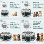 Siedihit Dog Cat Playpen, Puppy Pet Playpen Indoor for Small Dog Crate Tent Cage Outdoor, Portable Pop Up Dogs Enclosure Kennel with Carrying Case for Dogs/Cats/Rabbits(Grey, Small - Image 2