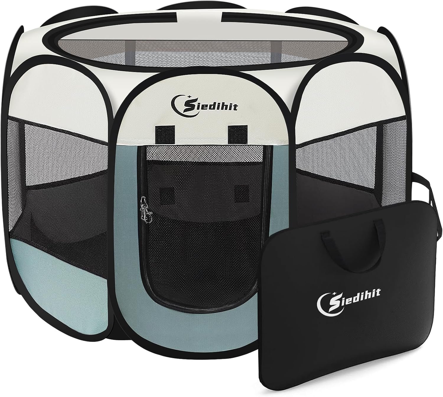 Siedihit Dog Playpen, Puppy Pet Playpen, Medium Dogs Tent Crates Cage Indoor/Outdoor, Portable Pop Up Dog Kennel Playpen with Carrying Case for Dogs/Cats/Rabbits, Removable Zipper Top, Grey Siedihit Dog Playpen, Puppy Pet Playpen, Medium Dogs Tent Crates Cage Indoor/Outdoor, Portable Pop Up Dog Kennel Playpen with Carrying Case for Dogs/Cats/Rabbits, Removable Zipper Top, Grey