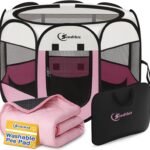 Sieidihit Dog Cat Playpen Tent Crate Cage with Washable Pee Pad, Small Pink