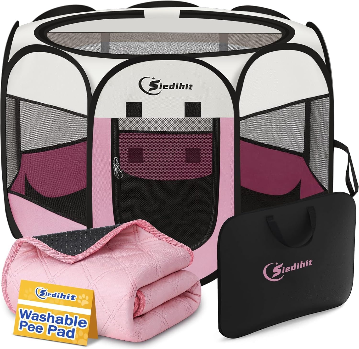 Sieidihit Dog Cat Playpen Tent Crate Cage with Washable Pee Pad, Small Pink Sieidihit Dog Cat Playpen Tent Crate Cage with Washable Pee Pad, Small Pink