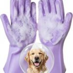 Silicone Pet Grooming Gloves Dog Washing Gloves for Bathing, 1 Pair Purple