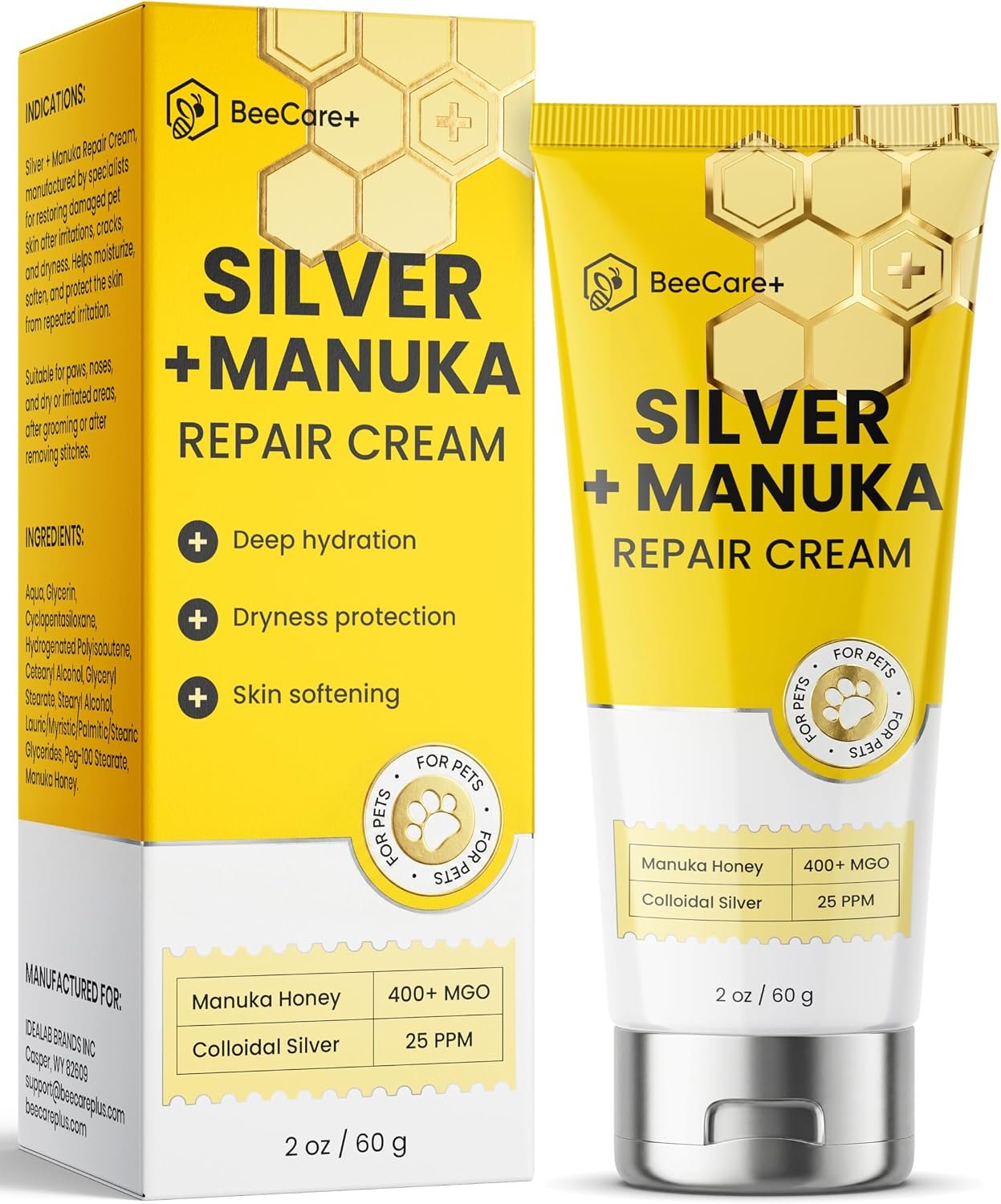 Silver + Manuka Repair Cream for Hot Spot Treatment for Dogs – Helps with Scratches, Irritations, Bites & Cuts – Cat Wound Care Ointment for Dry Skin – Suits for All Pet Breeds, Ages & Sizes – 2 oz Silver + Manuka Repair Cream for Hot Spot Treatment for Dogs – Helps with Scratches, Irritations, Bites & Cuts – Cat Wound Care Ointment for Dry Skin – Suits for All Pet Breeds, Ages & Sizes – 2 oz