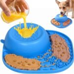 Slow Feeder Dog Bowls, 2 in 1 Dog Lick Bowl with Rolling Ball Blue