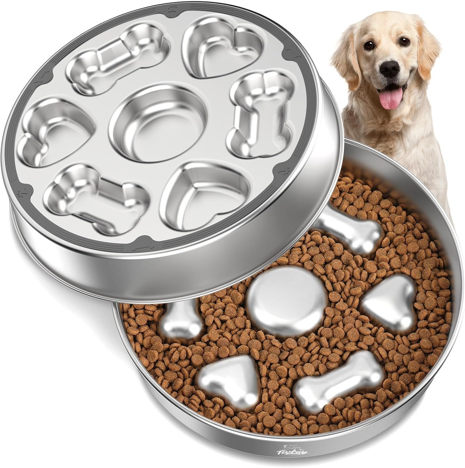 Slow Feeder Dog Bowls, 304 Stainless Steel Slow Feeder Bowl, 5 Cups Slow Feeder Dog Bowls, 304 Stainless Steel Slow Feeder Bowl, 5 Cups