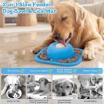 Slow Feeder Dog Bowls & Lick Mat for Liquid and Thick Treat, Anti-Slip Dog Lick Bowl with Interactive Rolling Ball, 5/6 Cup Pup Licking Toy for Large Medium Small Dogs and Cats Blue - Image 2