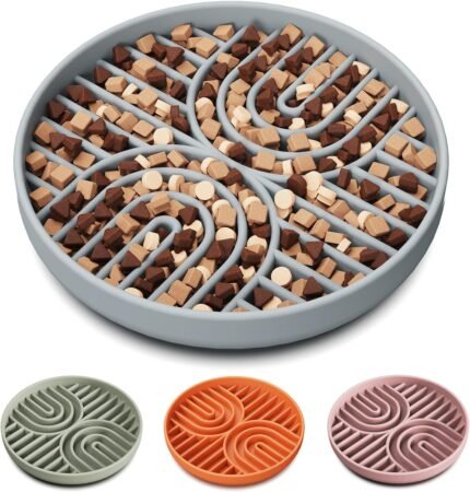 Slow Feeder Dog Bowls, Silicone Slow Feeder for Dogs & Puppies, Dog Puzzle Bowl with Suction Cup for Anxiety Relief, Slow Eating, Dishwasher Fit, for All Breed, Grey