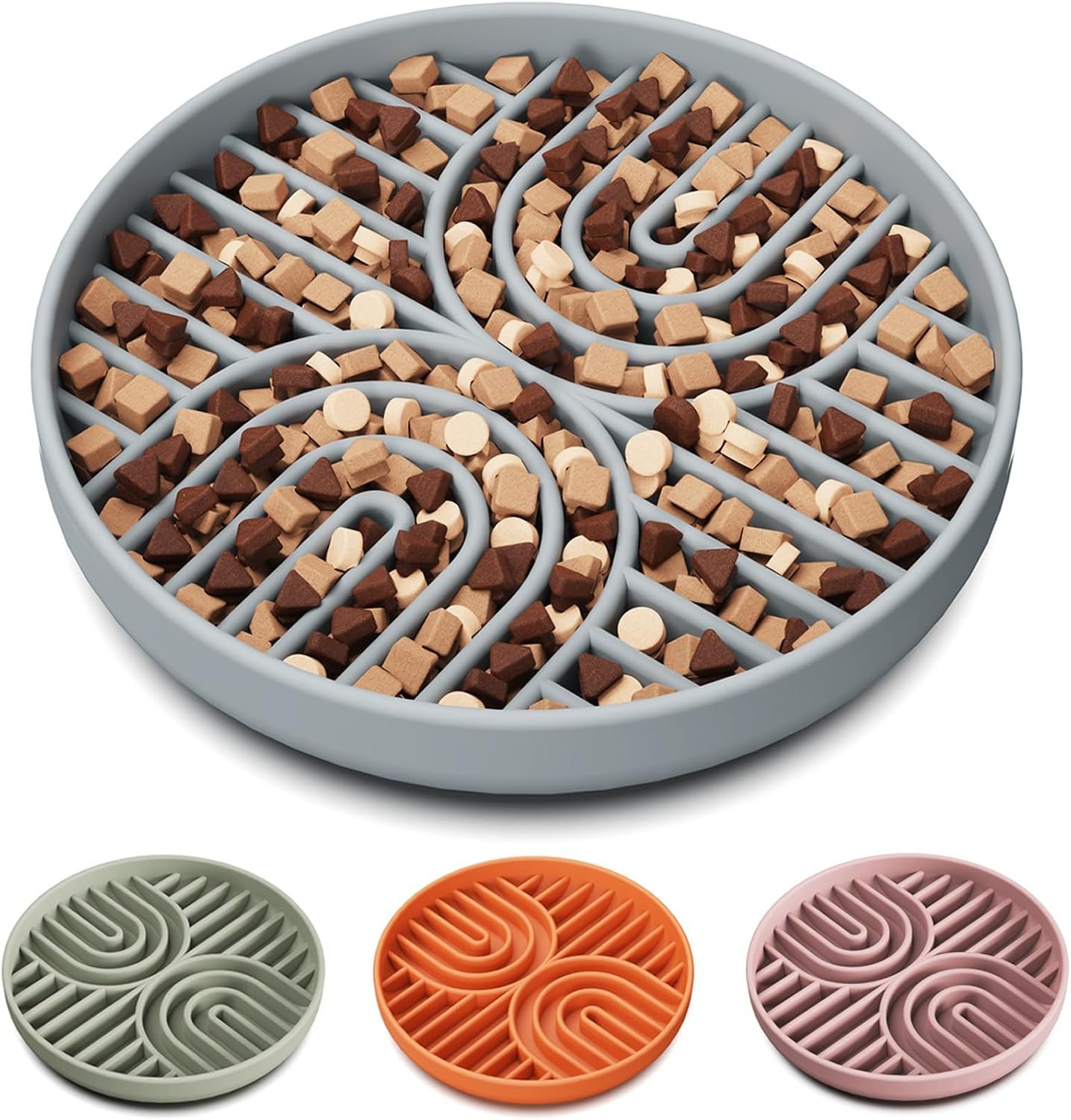 Slow Feeder Dog Bowls, Silicone Slow Feeder for Dogs & Puppies, Dog Puzzle Bowl with Suction Cup for Anxiety Relief, Slow Eating, Dishwasher Fit, for All Breed, Grey Slow Feeder Dog Bowls, Silicone Slow Feeder for Dogs & Puppies, Dog Puzzle Bowl with Suction Cup for Anxiety Relief, Slow Eating, Dishwasher Fit, for All Breed, Grey