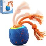 Smart Interactive Dog Toys, 3 Modes Automatic Rolling Ball, Chase Pet Toy with Rope & Barking Sound, Chew Resistant E-TPU, IPX7 Waterproof Rechargeable Ball for Medium Large Dogs, Blue