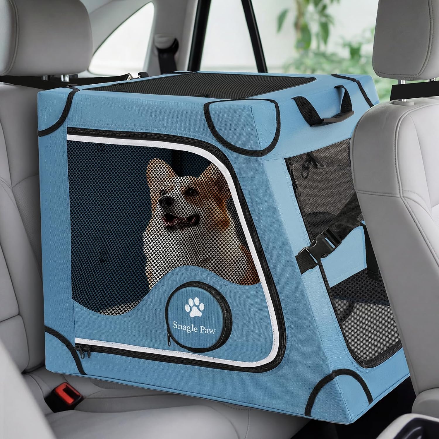Snagle Paw Portable Dog Crate for Car Travel,Metal Frame Pet Crate,Pet Carrier for Car Back Seat Secures with Headrest Strap and Seatbelt,M Snagle Paw Portable Dog Crate for Car Travel,Metal Frame Pet Crate,Pet Carrier for Car Back Seat Secures with Headrest Strap and Seatbelt,M