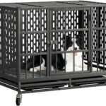Snuowu 42 Inch Heavy Duty Dog Crate with Wheels, Metal Big Dog Cage for Large and Medium Dogs, Extra Large XL XXL Indestructible Dog Crate with Removable Tray.