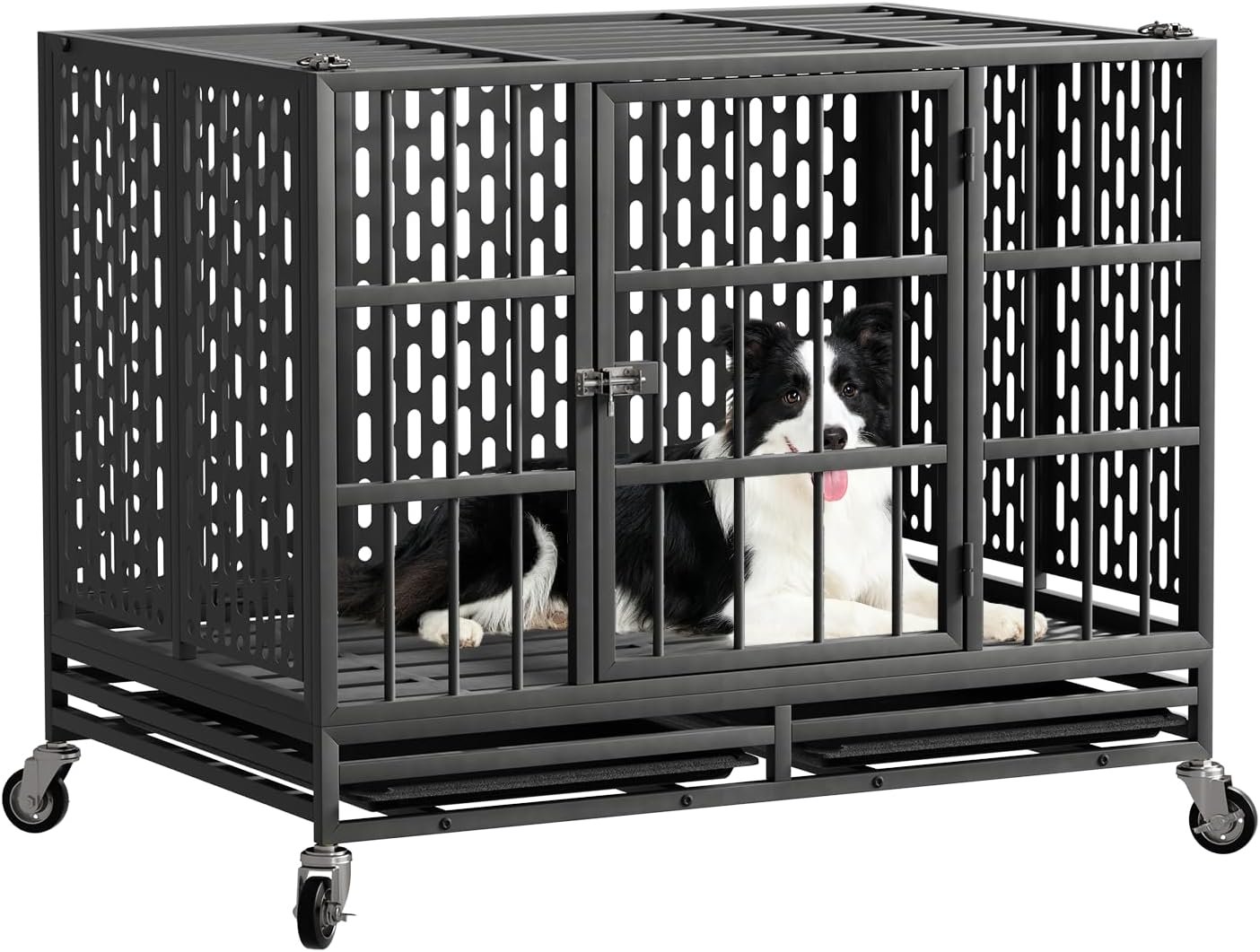 Snuowu 42 Inch Heavy Duty Dog Crate with Wheels, Metal Big Dog Cage for Large and Medium Dogs, Extra Large XL XXL Indestructible Dog Crate with Removable Tray. Snuowu 42 Inch Heavy Duty Dog Crate with Wheels, Metal Big Dog Cage for Large and Medium Dogs, Extra Large XL XXL Indestructible Dog Crate with Removable Tray.