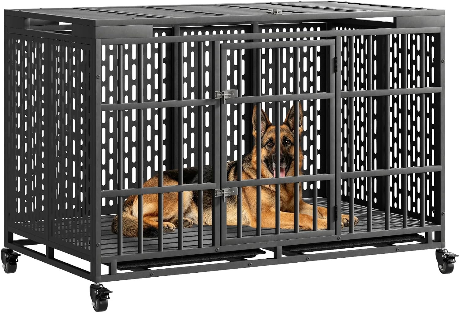 Snuowu 54 Inch Heavy Duty Dog Crate with Wheels, Metal Big Dog Cage for Large and Medium Dogs, Extra Large XL XXL Indestructible Dog Crate with Removable Tray. Snuowu 54 Inch Heavy Duty Dog Crate with Wheels, Metal Big Dog Cage for Large and Medium Dogs, Extra Large XL XXL Indestructible Dog Crate with Removable Tray.