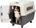 SportPet Airline Compliant LARGE 31.5" Travel Dog Kennel-Durable Plastic Airline Pet Carrier w/ Removable Wheels & Food Bowls, Collapsible Indoor/Outdoor Dog Kennel, Dogs up to 28"L & 20"H-Cream/Gray - Image 2