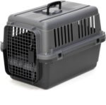 SportPet Airline Compliant Small 24" Travel Dog Kennel - Durable Plastic Airline Pet Carrier (No Wheels) & Food Bowls, Collapsible Indoor/Outdoor Dog Kennel, Dogs up to 21" L & 13" H - Dark Gray - Image 2