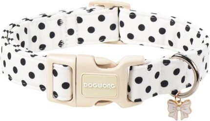 Spring Summer Dog Collar for Girl Dogs- White Polka Wedding Dog Collar, Adjustable Soft Beach Dots Dogs Collars for Small Dogs, S