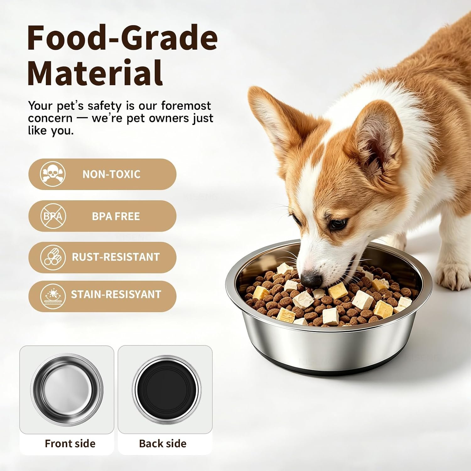 Stainless Steel Dog Bowls, 3.8 Cup, 2 Pack, Non-Slip & Durable Stainless Steel Dog Bowls, 3.8 Cup, 2 Pack, Non-Slip & Durable