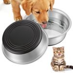 Stainless Steel Dog Bowls Set of 2, Extra Thick Metal Bowls, with Non-Slip Rubber Base Dog Bowl, BPA Free, Holds 2 Cups(16 fl oz), for Small Dogs & Cats, Black