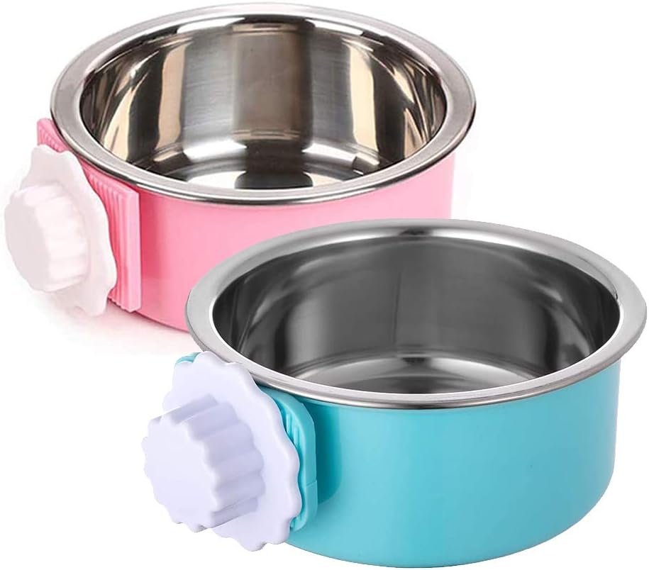 Stainless Steel Removable Pet Food Bowl, Anti-overturn Water Feeder Container, Suitable for Small Dog/Cat/Rabbit, 2 Set of Crate Bowls, Easy to Install and Clean Stainless Steel Removable Pet Food Bowl, Anti-overturn Water Feeder Container, Suitable for Small Dog/Cat/Rabbit, 2 Set of Crate Bowls, Easy to Install and Clean