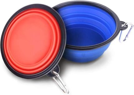SunGrow Collapsible Dog Travel Bowls, 2 Portable Pet Travel Water and Feeding Bowls, Food-Grade Containers, Carabiner Clip for Easy Storage, Dishwasher-Friendly, Low Footprint, Feed Dog/Cat Anywhere