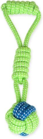 Sunglow Dog Toy Interactive Chewing Rope Ball Toys Natural Cotton Washable Durable Tug of War for Small Medium Dogs Puppies Training Playing Teeth Cleaning (Drop Ball)