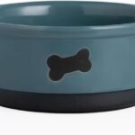 Sweejar Ceramic Dog Bowls with Bone Pattern, Dog Food Dish for Medium Dogs, Porcelain Pet Bowl for Water 35 Fl Oz (Fog Blue)