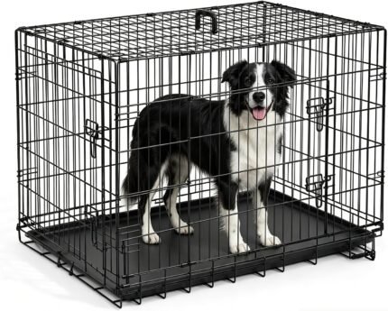 Sweetcrispy Dog Crate 42 Inch, Medium Large Dog Cage, Foldable Pet Kennel