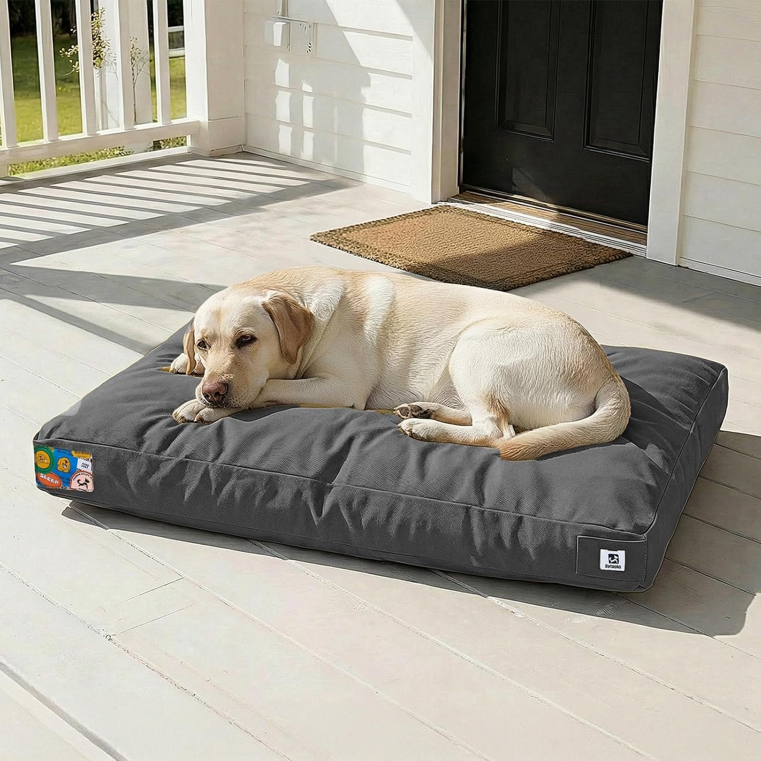 Sytopia 42 Inch Canvas Indestructible Outdoor Dog Bed for Extra Large Dogs, Chew Proof Pet Crate Mat with Waterproof Washable Removable Cover, Indoor Patio Pet Pad for Crate, Dark Grey Sytopia 42 Inch Canvas Indestructible Outdoor Dog Bed for Extra Large Dogs, Chew Proof Pet Crate Mat with Waterproof Washable Removable Cover, Indoor Patio Pet Pad for Crate, Dark Grey