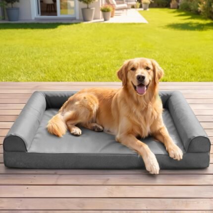 Sytopia XL Orthopedic Outdoor Dog Beds Large Sized Dog, Supportive Dogs Couch with Waterproof Washable Cover, Extra Large Comfort Pet Sofa with Soft Sherpa & Nonskid Bottom, Grey, 42″