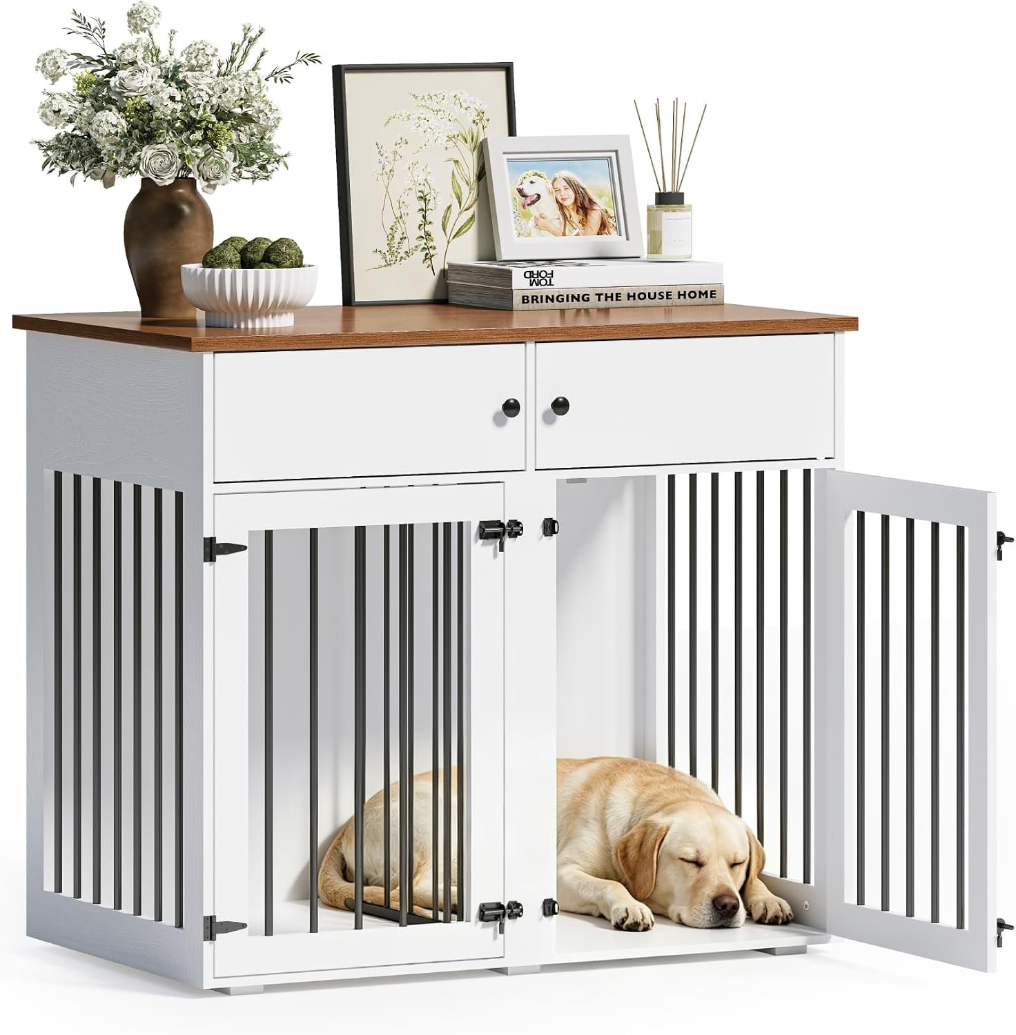 TIMHAKA 41″ Dog Crate Furniture, Heavy Duty Dog Cage with Removable Divider TIMHAKA 41″ Dog Crate Furniture, Heavy Duty Dog Cage with Removable Divider