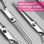 TINMARDA Dog Grooming Kit, Professional Stainless Steel Dog Grooming Scissors with Curved Shears, Pink Finger Rings - 4 Piece Sharp Durable Pet Shears for Dogs Cats At Home Salon-Quality Grooming - Image 2