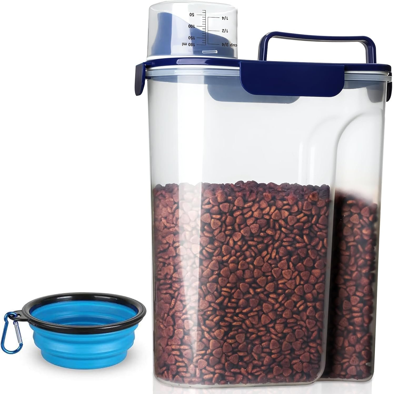 TIOVERY Dog Food Storage Container, 5-7 Lbs Airtight Pet Food Container, Cat food Container Dispenser with Portable Handle, Pouring Spout and a Collapsible bowl for Dogs Cats Navy Blue/6Qt TIOVERY Dog Food Storage Container, 5-7 Lbs Airtight Pet Food Container, Cat food Container Dispenser with Portable Handle, Pouring Spout and a Collapsible bowl for Dogs Cats Navy Blue/6Qt