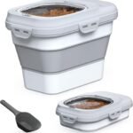 TIOVERY Dog Food Storage Container Small, 10-13lbs Collapsible Dog Cat Food Containers with Airtight Clear Flip-top and Pet Food Scoop, Pet Food Storage Container Bin for Dog Cat Bird Other Pets Grey