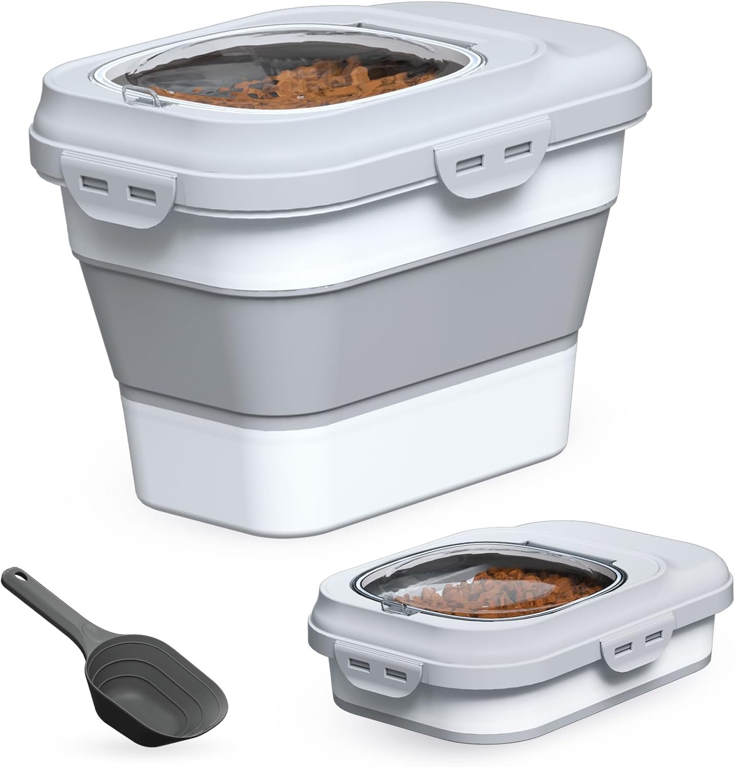 TIOVERY Dog Food Storage Container Small, 10-13lbs Collapsible Dog Cat Food Containers with Airtight Clear Flip-top and Pet Food Scoop, Pet Food Storage Container Bin for Dog Cat Bird Other Pets Grey TIOVERY Dog Food Storage Container Small, 10-13lbs Collapsible Dog Cat Food Containers with Airtight Clear Flip-top and Pet Food Scoop, Pet Food Storage Container Bin for Dog Cat Bird Other Pets Grey