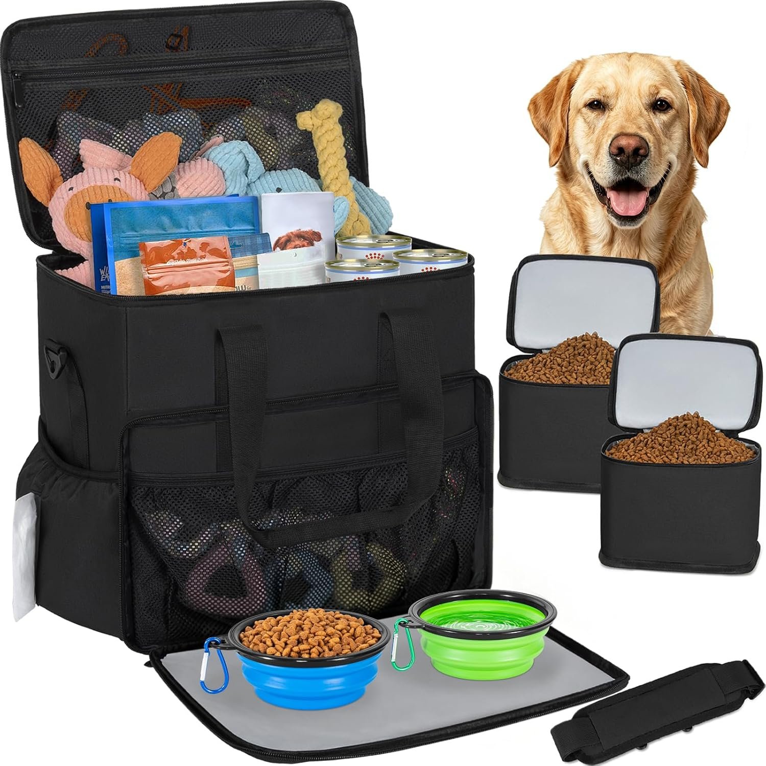 TORIBIO Large Dog Travel Bag for Supplies with Food Bowl TORIBIO Large Dog Travel Bag for Supplies with Food Bowl