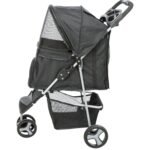 TRIXIE Foldable Pet Stroller for Cats and Dogs, Pet Carrier Strolling Cart with Weather Cover, Storage Basket, Cup Holder, Black