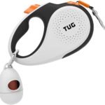 TUG 360° Tangle-Free Retractable Dog Leash with Waste Bag Dispenser (Medium, White/Orange)