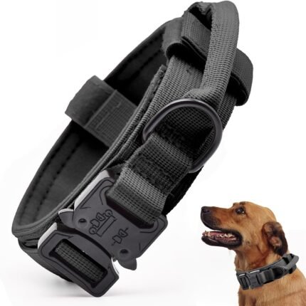 Tactical Dog Collar, Adjustable Military Training Nylon Pet Collar, Black L