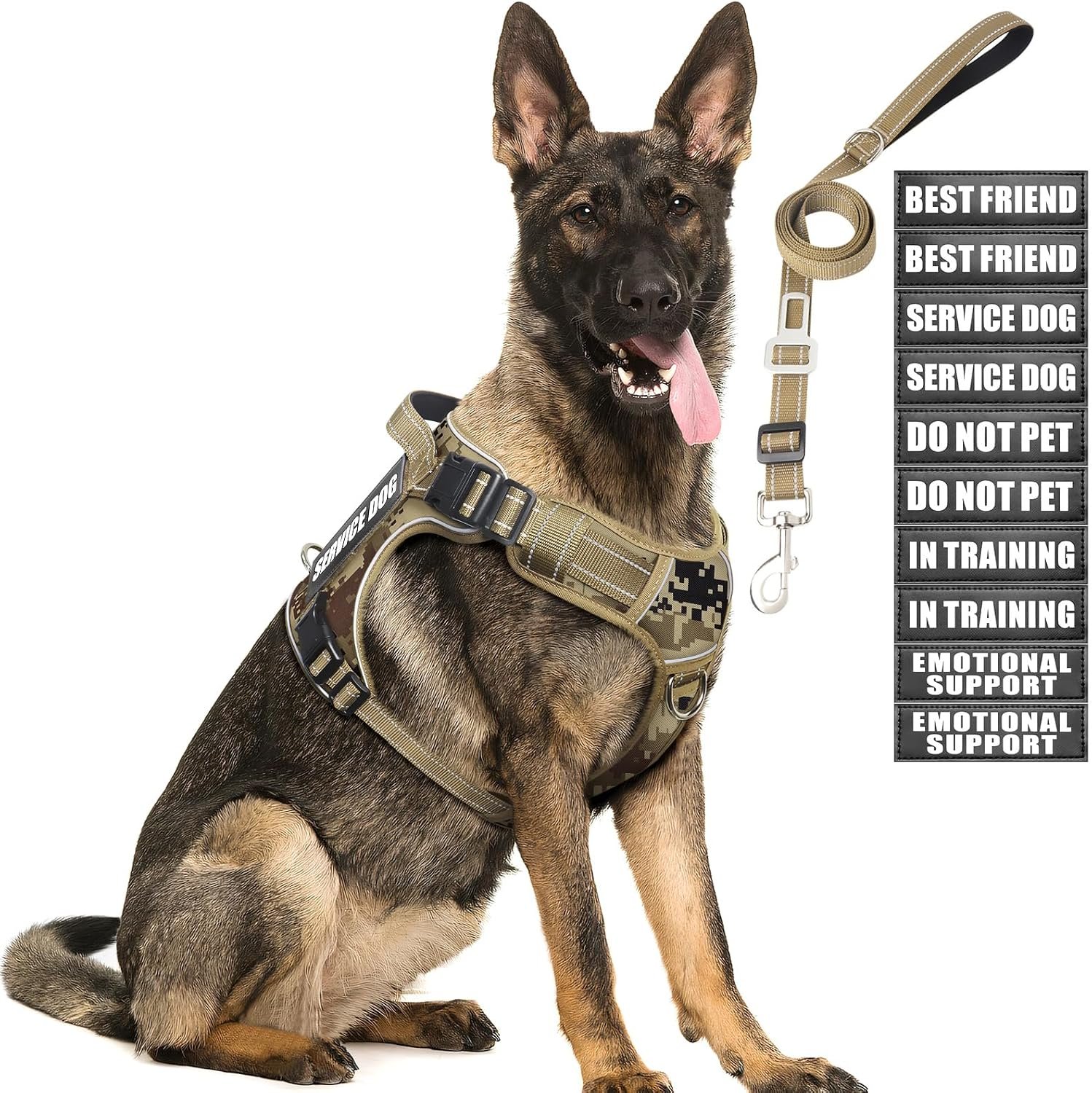 Tactical Dog Harness and Leash Set with 10 Patches for Large Dogs Tactical Dog Harness and Leash Set with 10 Patches for Large Dogs