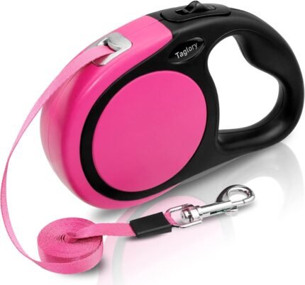 Taglory Retractable Dog Leash, One-Handed Brake, 16ft, Up to 44 lbs, Pink