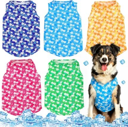 Talltalk 5 Pack Dog Cooling Vest Quick Dry Shirts Mesh Breathable Instant Sun Protection Cooling Dog Vest Lightweight Summer Beach Hawaii Jacket Collar for Outdoor Walking Hunting Hiking Clothes(M)