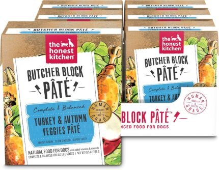 The Honest Kitchen Butcher Block Pâté Wet Dog Food, Human Grade Turkey & Autumn Veggies Recipe, Complete Meal or Dog Food Topper for Picky Eaters, Smooth Texture, All Life Stages, 6 Pack 10.5 oz