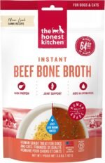 The Honest Kitchen Instant Beef Bone Broth for Dogs & Cats with Turmeric, Human Grade Pet Food, Hydration Supplement, Digestive & Joint Support, Meal Topper, Treat or Enrichment, 3.6 oz Makes 64 oz