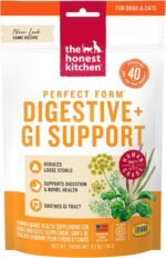 The Honest Kitchen Perfect Form Herbal Digestive Supplement for Dogs & Cats, Human Grade Gut Health Support Powder with Pumpkin, Slippery Elm & Papaya Leaf, Gut & Stool Support, 3.2 oz Pouch