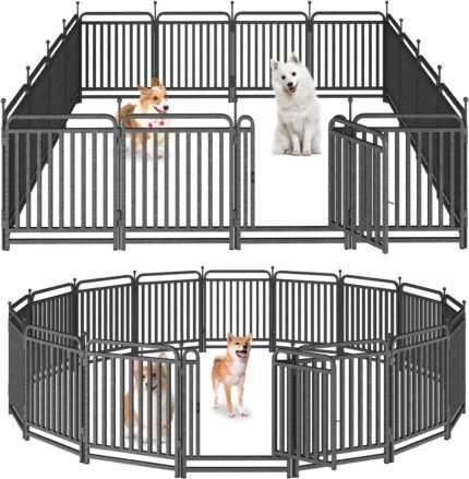 Thickened Dog Playpen Foldable Metal Yard Fence32/40inch Compact Portable Animal Barrier Fence for Indoor Outdoor (Silver, 32”H, 16 Panels-36.8ft(L)-Includes 2 Gates)