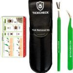 TickCheck Premium Tick Remover Kit – Stainless Steel Tick Remover + Tweezers, Leather Case, and Free Pocket Tick Identification Card (1 Set)
