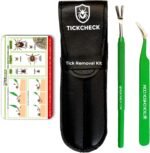 TickCheck Premium Tick Remover Kit - Stainless Steel Tick Remover + Tweezers, Leather Case, and Free Pocket Tick Identification Card (1 Set)