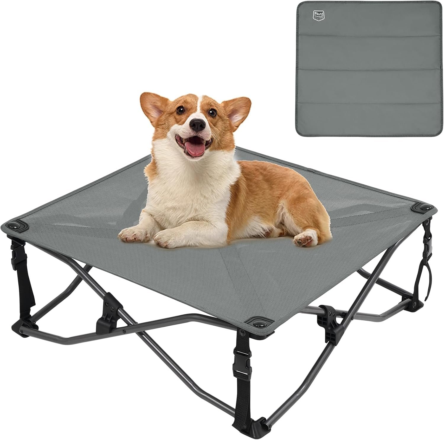 Timber Ridge Small Elevated Dog Bed, 3-in-1 Portable, Folding, and Raised with Removable Pad Mat, Cooling Design for Indoor and Outdoor Use, Grey Timber Ridge Small Elevated Dog Bed, 3-in-1 Portable, Folding, and Raised with Removable Pad Mat, Cooling Design for Indoor and Outdoor Use, Grey