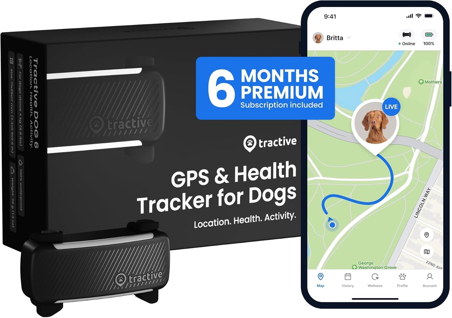 Tractive Smart Dog GPS Tracker with 6 Month Subscription | Live Pet Tracker with Virtual Fence | Vital Signs Monitoring of Heart & Respiratory Rate | Bark Monitoring | Dog Collar Attachment (Black) Tractive Smart Dog GPS Tracker with 6 Month Subscription | Live Pet Tracker with Virtual Fence | Vital Signs Monitoring of Heart & Respiratory Rate | Bark Monitoring | Dog Collar Attachment (Black)